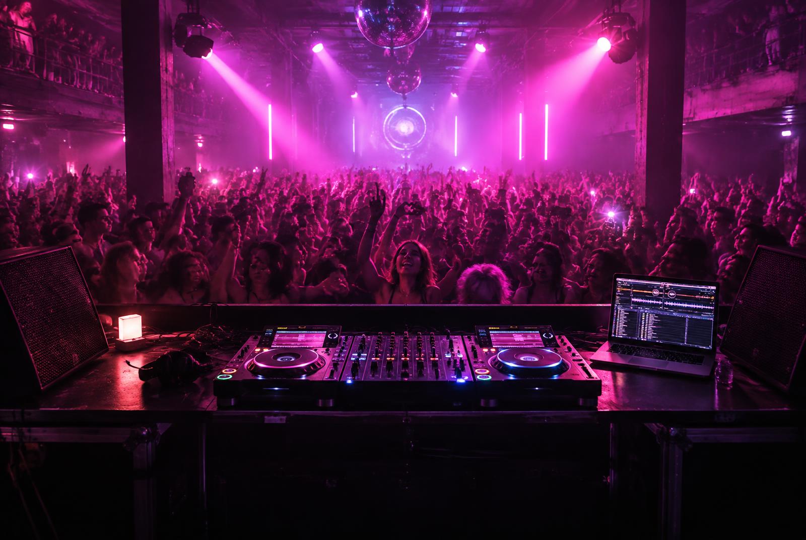 DJ-ka występująca przed publicznością w wypełnionym klubie